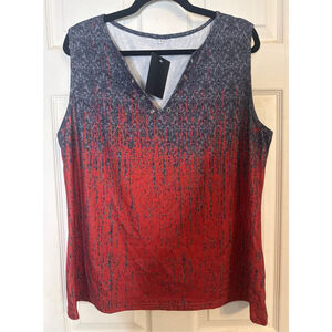 Women's ETCY Red Gray Ombre Pattern Tank Top XL